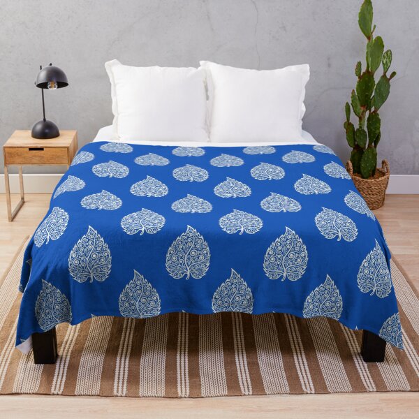 Item preview, Ornate White Leaf Seamless Pattern On Sapphire Blue designed and sold by HolmeProud.