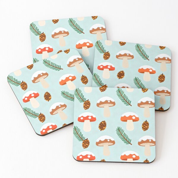 Item preview, COLORFUL PATTERN OF MUSHROOMS AND PINE CONES IN WINTER designed and sold by infinitearte.