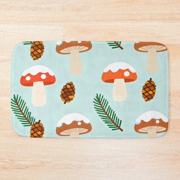 Item preview, COLORFUL PATTERN OF MUSHROOMS AND PINE CONES IN WINTER designed and sold by infinitearte.