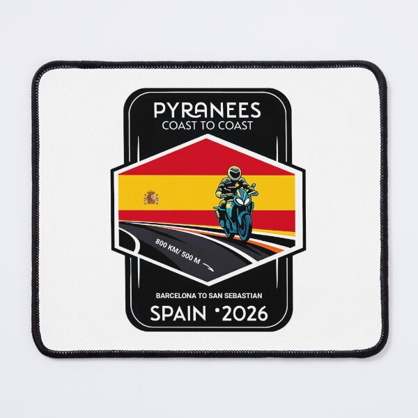 Item preview, Pyranees COAST TO COAST Route 2026 – Motortrip Spanje Badge, sticker or shirt and more IN COLORS OF THE SPANISH FLAG designed and sold by designkb.