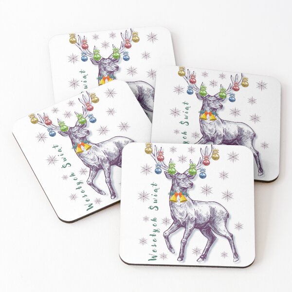 Item preview, Festive Reindeer with Ornament Antlers – Vintage Wesołych Świąt Design - Brown version wit Snowflakes designed and sold by AmberWit.