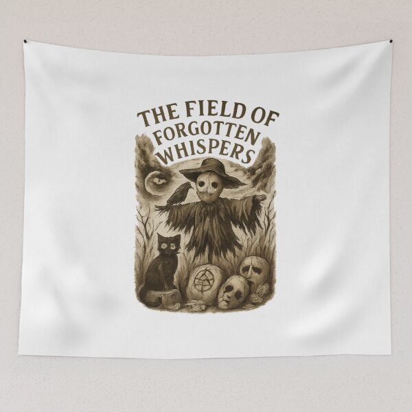 Item preview, Haunted Scarecrow Shirt | Forgotten Whispers Halloween Design | Vintage Horror Cat & Mask Art designed and sold by FUIRY .