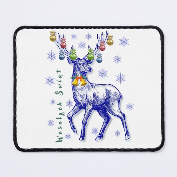 Item preview, Festive Reindeer with Ornament Antlers – Vintage Wesołych Świąt Design - Blue version wit Snowflakes designed and sold by AmberWit.