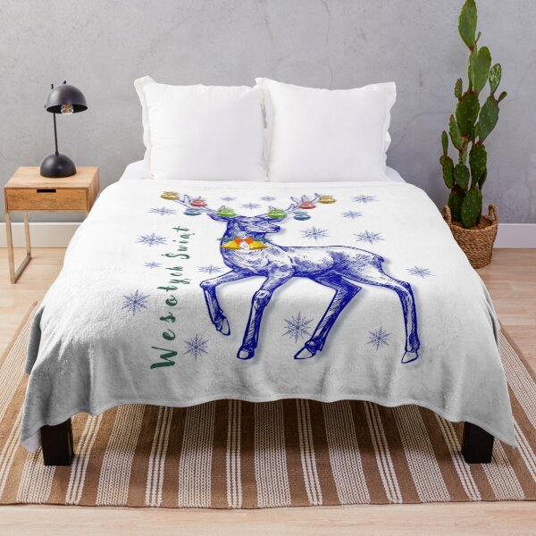 Item preview, Festive Reindeer with Ornament Antlers – Vintage Wesołych Świąt Design - Blue version wit Snowflakes designed and sold by AmberWit.