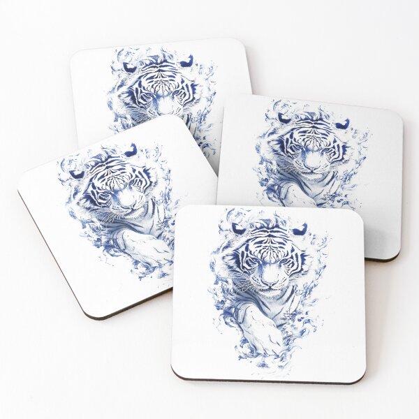 Item preview, Cool aggressive tiger with dark blue, white nature energy in powerful motion designed and sold by Encreable.