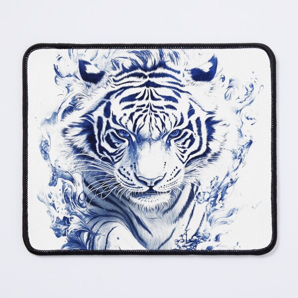 Item preview, Cool aggressive tiger with dark blue, white nature energy in powerful motion designed and sold by Encreable.
