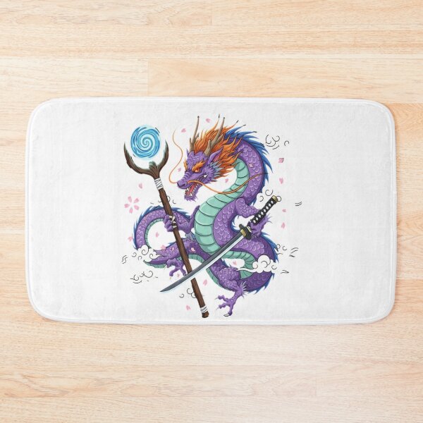 Item preview, Mystical Purple Dragon Warrior with Katana and Magic Staff designed and sold by EchoArtZone.