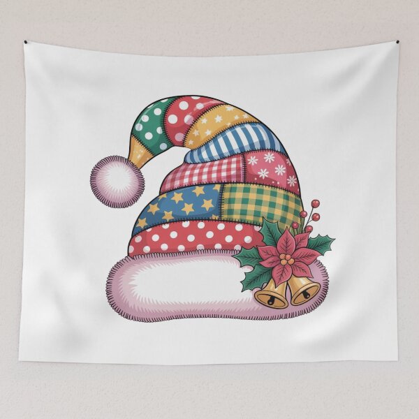 Artikelvorschau, Bunte Weihnachts-Patchworkmütze mit Glöckchen und Weihnachtsstern entworfen und verkauft von PatiMood.
