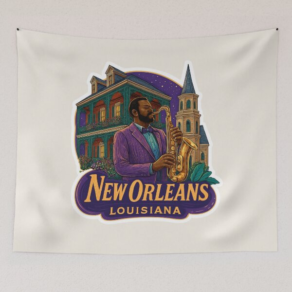 Item preview, New Orleans Louisiana Vintage Travel Sticker Retro Jazz & French Quarter Design designed and sold by Blurbean.