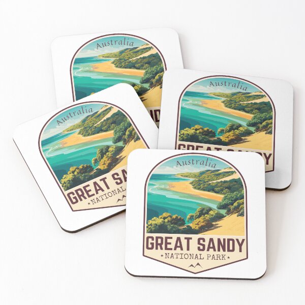 Artikelvorschau, Great Sandy National Park in Queensland, Australien Retro Travel Art Emblem entworfen und verkauft von MaateoDesign.
