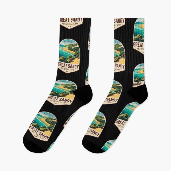 Artikelvorschau, Great Sandy National Park in Queensland, Australien Retro Travel Art Emblem entworfen und verkauft von MaateoDesign.