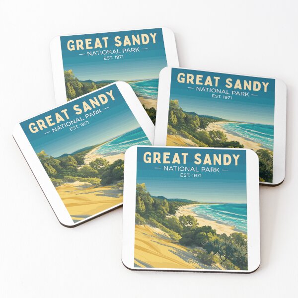 Artikelvorschau, Great Sandy National Park in Queensland, Australien, Vintage Kunst Reiselandschaft entworfen und verkauft von MaateoDesign.