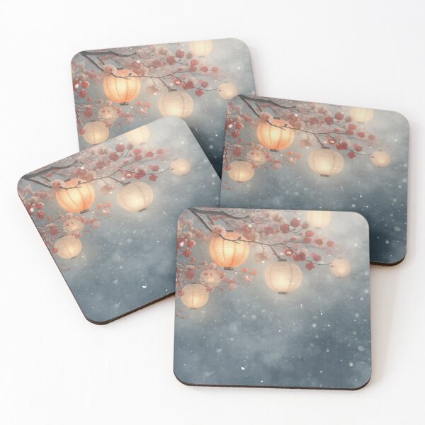 Item preview, Lanterns Through the Mist – Japanese Ukiyo-e Winter Light designed and sold by Vandy Fullam.