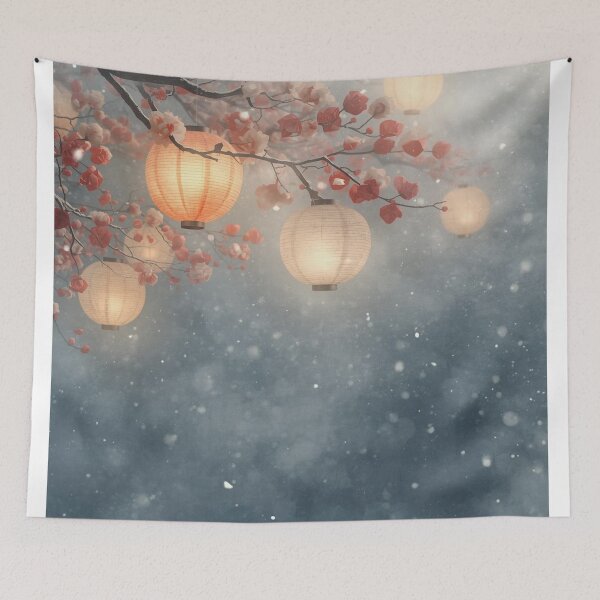 Item preview, Lanterns Through the Mist – Japanese Ukiyo-e Winter Light designed and sold by Vandy Fullam.