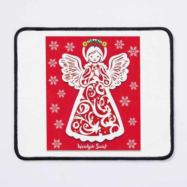 Item preview, Folk Angel Christmas Card – Papercut Style Wesołych Świąt Red Design designed and sold by AmberWit.