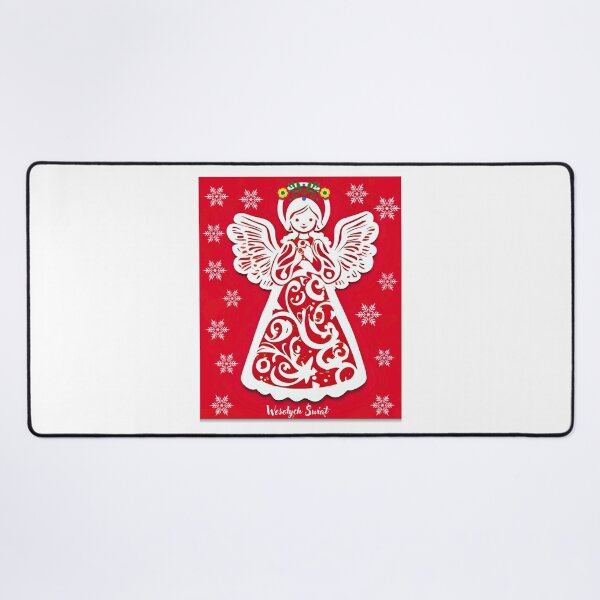 Item preview, Folk Angel Christmas Card – Papercut Style Wesołych Świąt Red Design designed and sold by AmberWit.