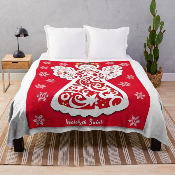 Item preview, Folk Angel Christmas Card – Papercut Style Wesołych Świąt Red Design designed and sold by AmberWit.
