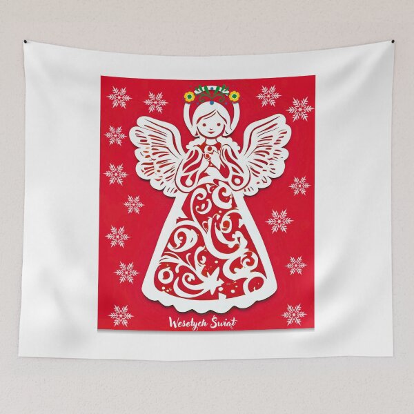 Item preview, Folk Angel Christmas Card – Papercut Style Wesołych Świąt Red Design designed and sold by AmberWit.
