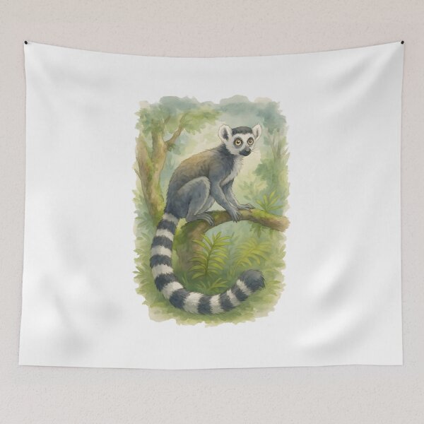 Item preview, Ring-Tailed Lemur Art – Cute Wildlife Jungle Illustration designed and sold by DariaOltes.