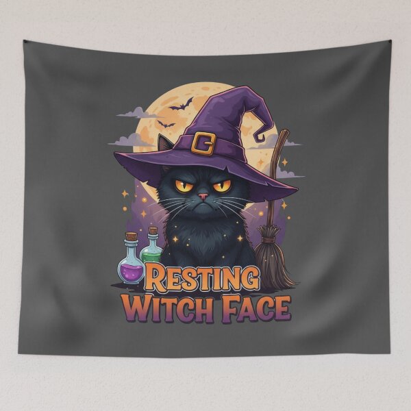 Item preview, Resting Witch Face Black Cat Halloween Design designed and sold by koolandthecat.