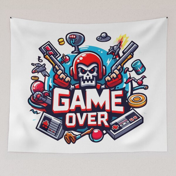 Item preview, Game Over Skull Gamer with Retro Controllers. designed and sold by The-T-In-Retro.