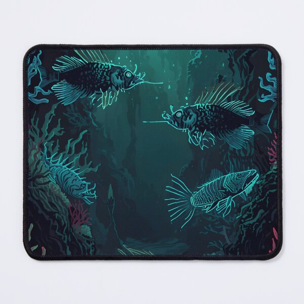 Item preview, Chasm of Ethereal Light: Seamless Pattern of Deep Sea Anglerfish and Bioluminescent Coral designed and sold by MoonlitDoodles1.