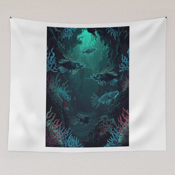 Item preview, Chasm of Ethereal Light: Seamless Pattern of Deep Sea Anglerfish and Bioluminescent Coral designed and sold by MoonlitDoodles1.