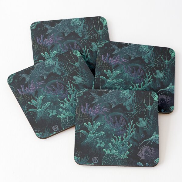 Item preview, Submerged Abyssal Garden: Intricate Coral and Deep Sea Creatures Pattern in Dark Tones designed and sold by MoonlitDoodles1.