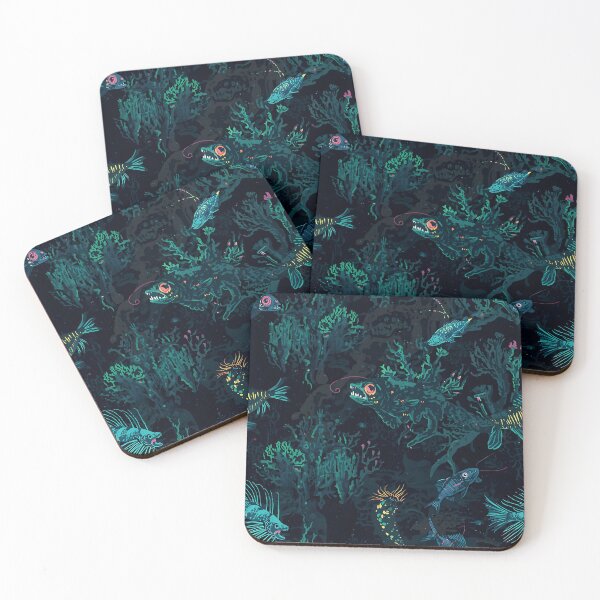 Item preview, Midnight Coral Garden: Detailed Deep Sea Foliage Pattern in Gothic Teal and Black designed and sold by MoonlitDoodles1.