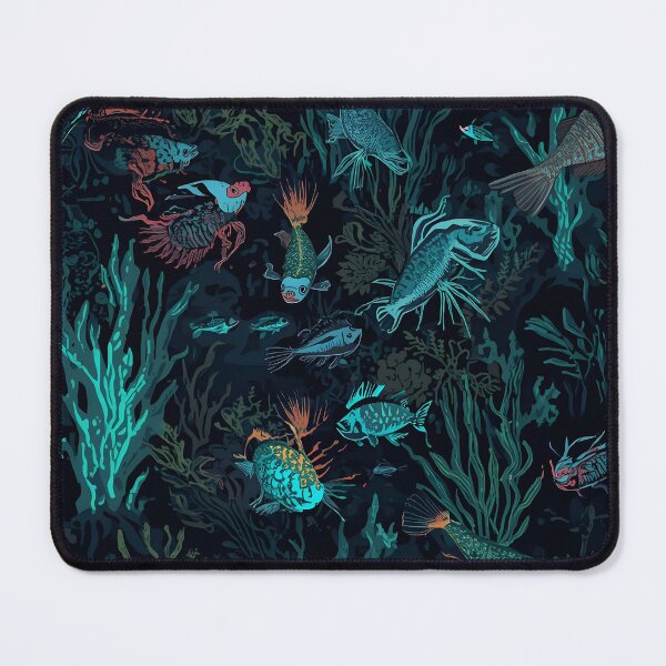 Item preview, Dark Abyss Predation: Intricate Seamless Pattern of Bioluminescent Deep Sea Fish and Spiky Corals in Gothic Tones designed and sold by MoonlitDoodles1.