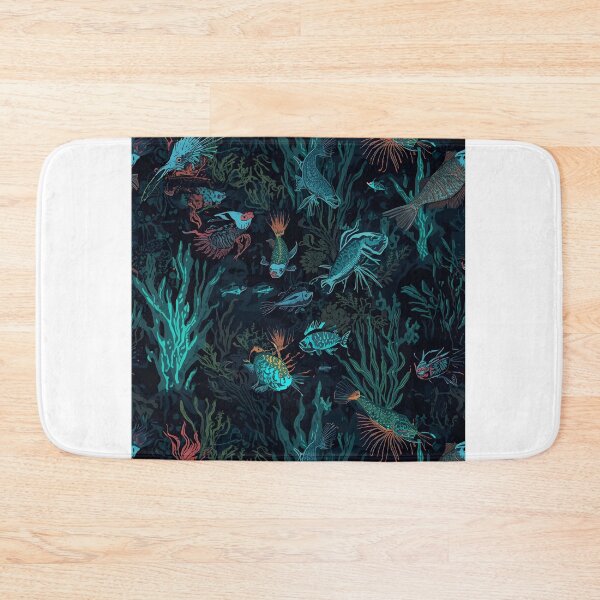 Item preview, Dark Abyss Predation: Intricate Seamless Pattern of Bioluminescent Deep Sea Fish and Spiky Corals in Gothic Tones designed and sold by MoonlitDoodles1.
