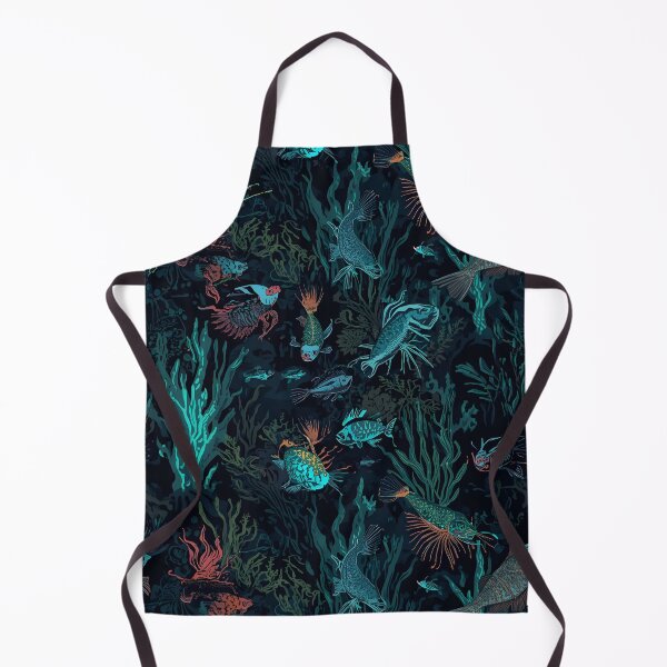 Item preview, Dark Abyss Predation: Intricate Seamless Pattern of Bioluminescent Deep Sea Fish and Spiky Corals in Gothic Tones designed and sold by MoonlitDoodles1.