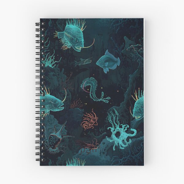 Item preview, Dark Ocean Abyssal Creatures: Mysterious Seamless Pattern of Bioluminescent Fish and Alien Coral Life designed and sold by MoonlitDoodles1.
