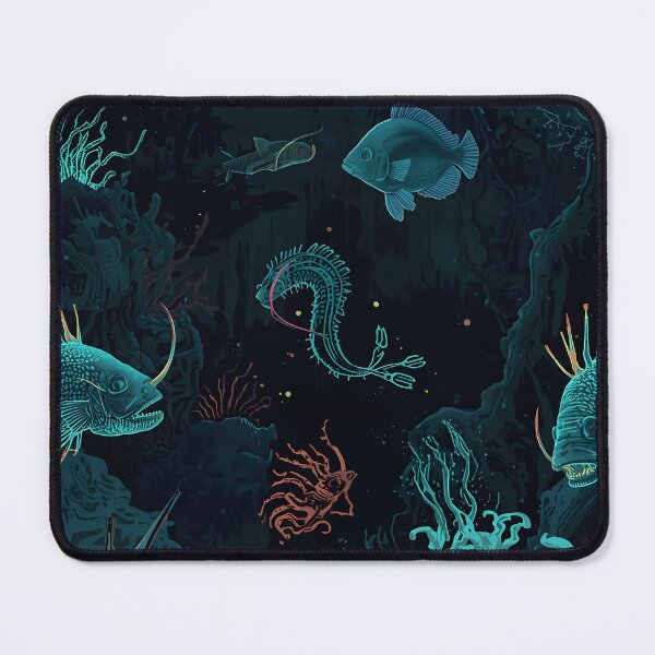 Item preview, Dark Ocean Abyssal Creatures: Mysterious Seamless Pattern of Bioluminescent Fish and Alien Coral Life designed and sold by MoonlitDoodles1.