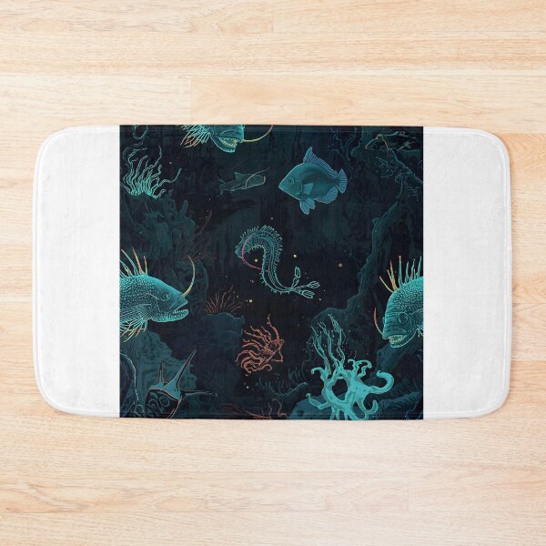 Item preview, Dark Ocean Abyssal Creatures: Mysterious Seamless Pattern of Bioluminescent Fish and Alien Coral Life designed and sold by MoonlitDoodles1.