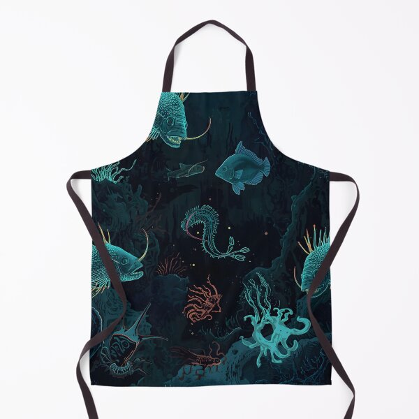Item preview, Dark Ocean Abyssal Creatures: Mysterious Seamless Pattern of Bioluminescent Fish and Alien Coral Life designed and sold by MoonlitDoodles1.