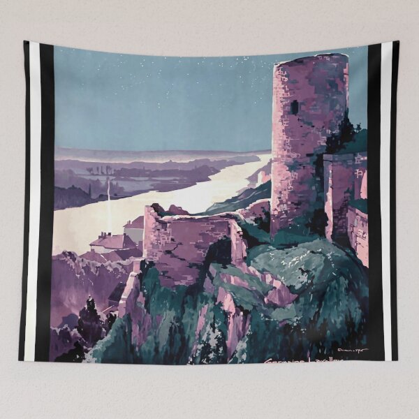 Item preview, Vintage Travel Poster | Château de Chinon Ruins Art | French State Railways Advertising | Serene Purple & Green Scene designed and sold by artofuniverse.