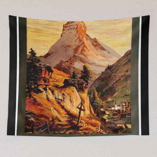 Item preview, Vintage Travel Poster | Zermatt Switzerland | Mont Cervin & Matterhorn | Sunrise Sunset Art | Swiss Alps Scenic Decor designed and sold by artofuniverse.