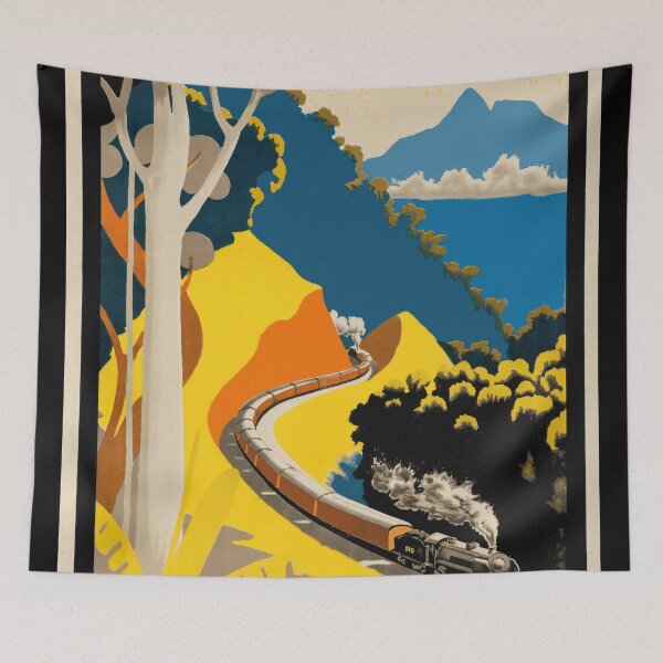 Item preview, Vintage Travel Poster | 1933 Art Deco | Federated Malay States Railways | Steam Train | Tropical Landscape & Exotic Adventure designed and sold by artofuniverse.