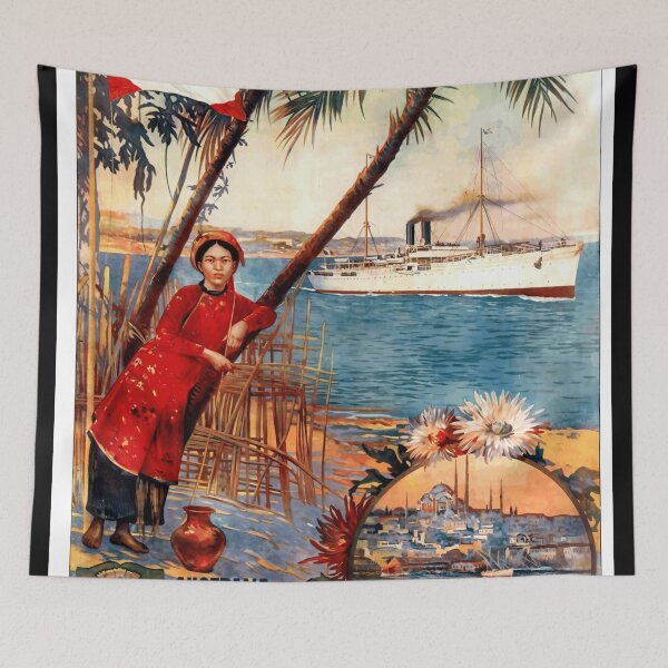 Item preview, Vintage Travel Poster | Cie des Messageries Maritimes | Exotic Destinations & Historic Steamship Routes Art Print designed and sold by artofuniverse.
