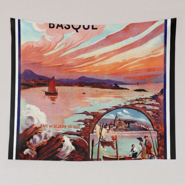Item preview, Vintage French Travel Poster | Chemins de Fer d'Orléans | Basque Coast Art Deco | Colorful Sunset & Waves | Collectible Art designed and sold by artofuniverse.