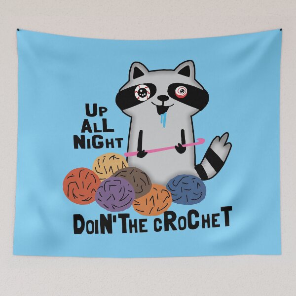 Item preview, Funny drooling raccoon obsessed crochet hooks yarn designed and sold by BigMRanch.