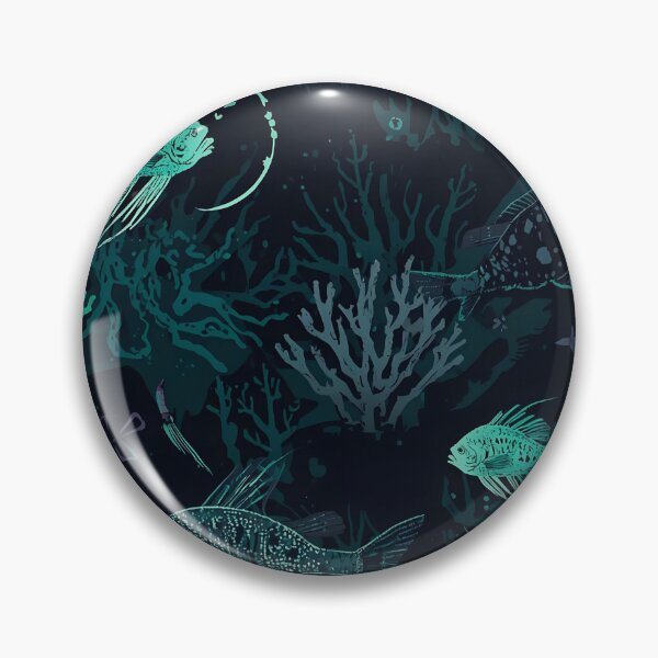 Item preview, Chilling Abyssal Depth: Seamless Pattern of Stylized Bioluminescent Fish and Mysterious Sea Flora in Dark Teal designed and sold by MoonlitDoodles1.