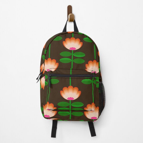 Item preview, Orange Pink Retro Flower on Dark Brown designed and sold by LilyB-Designs.