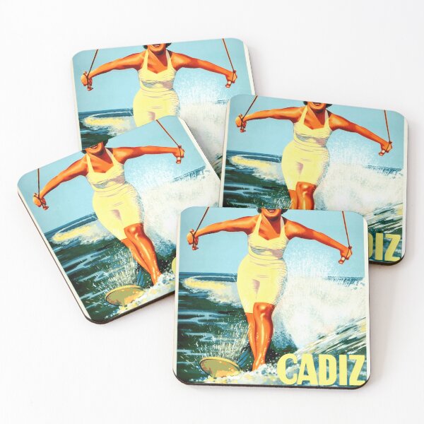 Item preview, Vintage Cádiz Travel Poster | 1955 Water Skiing Art | Mid-Century Modern Decor & Retro Beach Vacation | Summer Holiday Print designed and sold by artofuniverse.