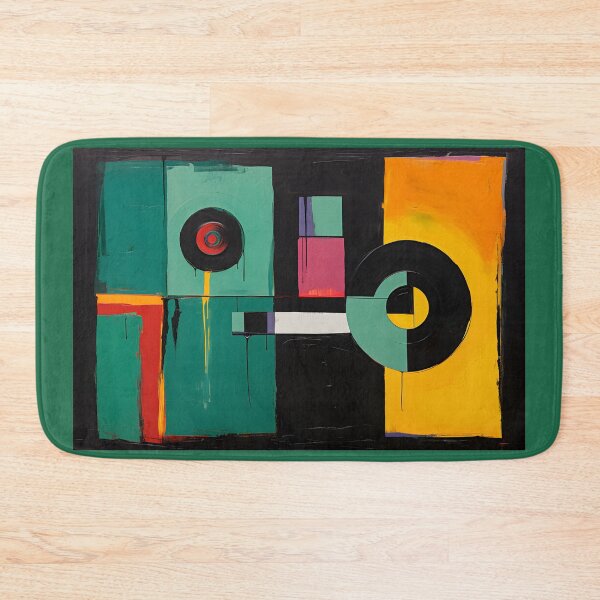 Item preview, Vibrant Abstract Composition with Rectangles and Circles in Contrasting Teal Red and Orange Colors designed and sold by OlfactoART Studio.