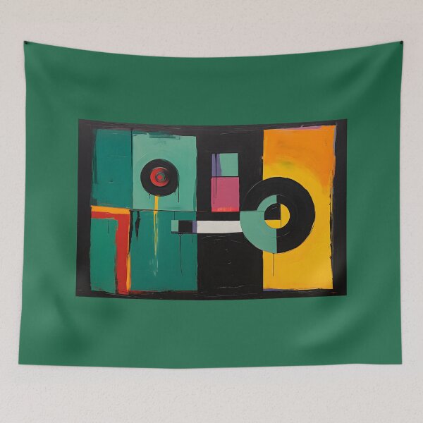 Item preview, Vibrant Abstract Composition with Rectangles and Circles in Contrasting Teal Red and Orange Colors designed and sold by OlfactoART Studio.