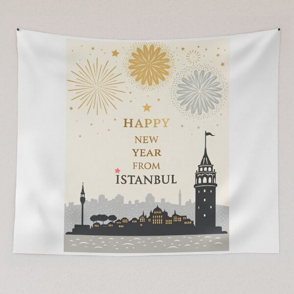 Item preview, Happy New Year from Istanbul - Golden Fireworks Cityscape designed and sold by asliberry.