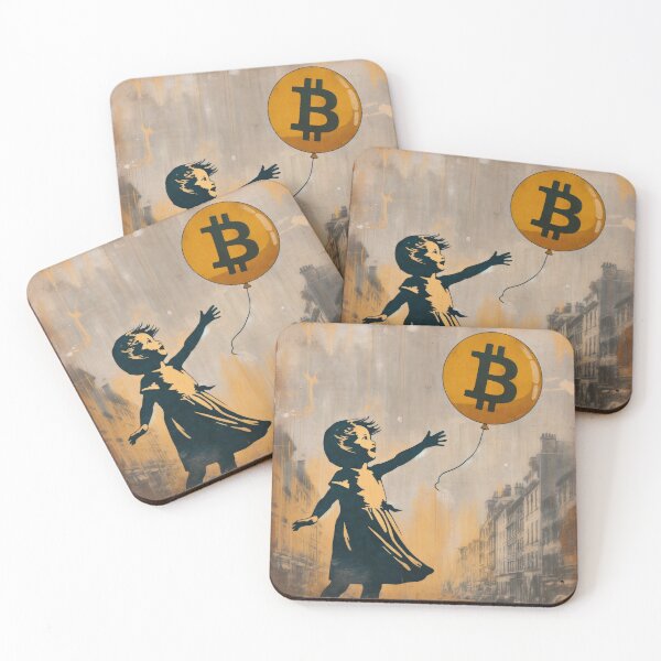 Item preview, Street-Stencil Girl with Bitcoin Balloon — Urban Graffiti-Style Art designed and sold by machinesdream.