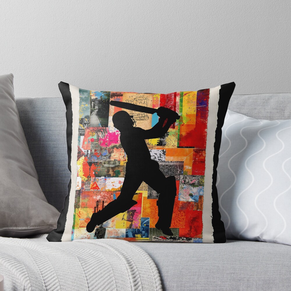 Cricket Player Abstract Art: One Design, On Everything — Throw Pillow